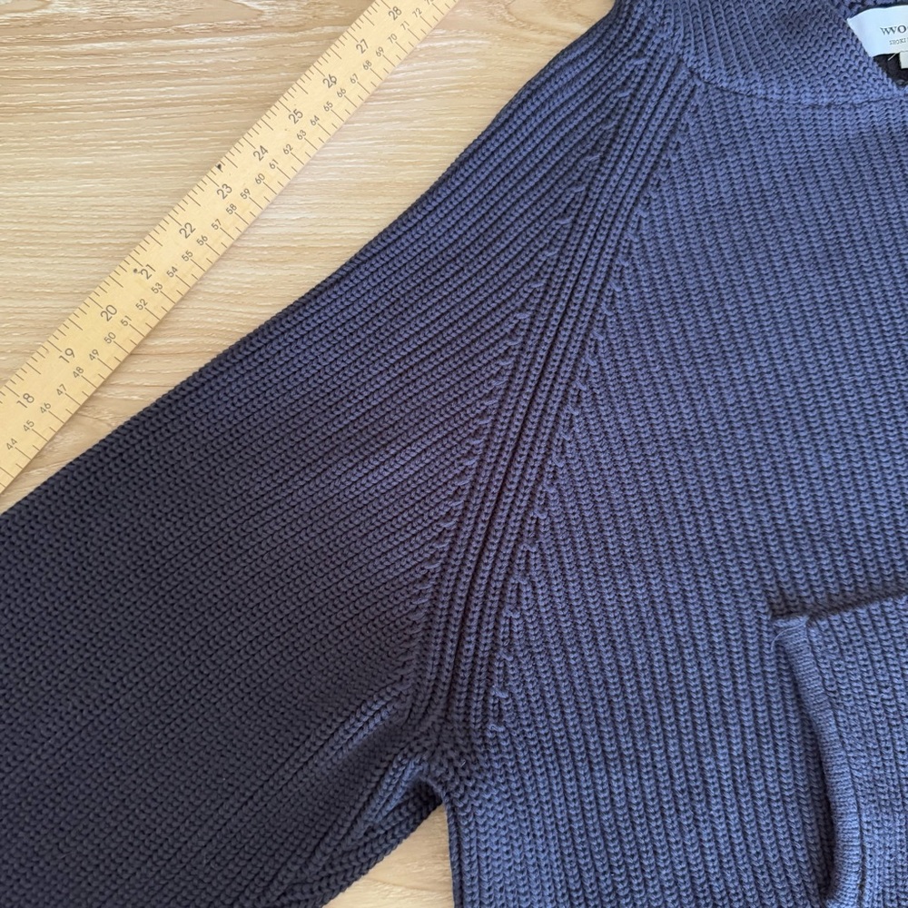 Vwoollo Small Star Knit Hoodie Pullover Navy Chunky Thick - Picture 9 of 9